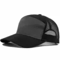 Black and dark gray mesh trucker hat, quick-dry flat top baseball cap with breathable back. - Adjustable / Black + Dark Gray
