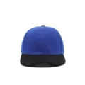 Primer plano de la clásica gorra de béisbol de seis paneles con corona azul y visiera negra. - Azul real con borde negro