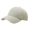 Close-up detail of vintage washed cotton baseball cap in khaki, soft top casual design. - Adjustable / Off White