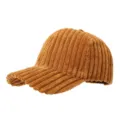 Corduroy baseball cap detail view, soft caramel fabric texture, curved brim design. - Adjustable / Caramel color