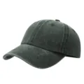 Detailed view of the vintage washed cotton baseball cap with curved brim and breathable eyelets. - Adjustable / Army Green