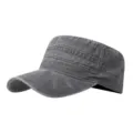 Gorra militar plana de algodón lavado vintage, sombrero de sol casual para uso al aire libre. - Ajustable / Gris