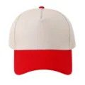 Five-panel color-blocked trucker hat, cotton baseball cap, custom blank front panel style. - Red