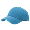 Close-up detail of light blue washed cotton soft top baseball cap with curved brim. - Adjustable / Lake Blue