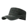 Gorra militar plana negra lavada vintage, sombrero de cadete de algodón para protección solar. - Ajustable / Verde Militar
