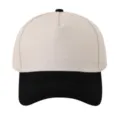 Close up of 5 panel baseball cap two tone cotton fabric detail for custom logo printing - Black
