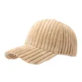 Detailed view of the winter corduroy baseball cap texture and brim craft, cozy and stylish. - Adjustable / Khaki
