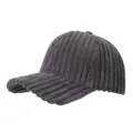 Thick corduroy baseball cap detail view, dark gray color, soft textured fabric, casual autumn style. - Adjustable / Dark Gray