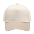 Detailed front view close-up of a solid light khaki color 5-panel cotton baseball cap. - Khaki
