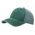 Vista detallada de la gorra de béisbol de algodón lavado retro, sombrero de verano. - Ajustable / Verde