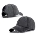 Gorra de béisbol vintage lavada con coleta para mujer sombrero ajustable de sol - Ajustable / Negro