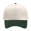 Front detail view of the five-panel colorblock baseball cap showing structured crown and brim. - Dark Green