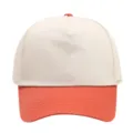 Close-up view of the two-tone baseball cap featuring a clean white crown and contrast orange brim. - Orange Red