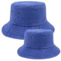 Primer plano del sombrero de pescador de algodón lavado azul con ojales y costuras. - Ajustable / Azul zafiro
