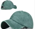 Gorra de béisbol vintage lavada para mujer, sombrero retro con abertura para coleta ajustable. - Ajustable / Verde esmeralda