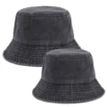 Parent-child denim bucket hat washed cotton outdoor sun protection casual fisherman cap detail - Adjustable / Black