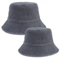 Parent-child denim bucket hat casual washed cotton sun hat outdoor travel fishing cap - Adjustable / Gray