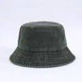 Vintage washed bucket hat detail, classic grey cotton fabric with fine stitching. - Adjustable / Army Green