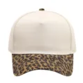 Detail view of baseball cap featuring leopard print brim and beige crown texture. - Leopard Print
