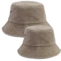 Washed cotton bucket hat, casual sun protection outdoor climbing fishing hat detail view. - Adjustable / Khaki