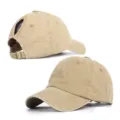 Casquette de baseball vintage lavée kaki avec ouverture arrière et boucle métallique. - Réglable / Kaki