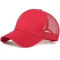 Red mesh baseball cap for outdoor sun protection breathable trucker hat blank solid cap - Adjustable / Red