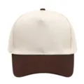 Two-tone baseball cap variant in beige and brown, 5-panel solid cotton hat for daily wear. - Coffee