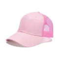 Pink cotton mesh baseball cap, breathable trucker hat for outdoor sun protection, blank style. - Adjustable / Pink