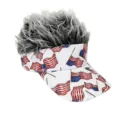 Novelty sun visor hat with grey spike hair, American flag print fashion cap for outdoor party. - Style 7