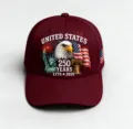 Gorra de béisbol del 250 aniversario de EE. UU. con águila y la Estatua de la Libertad. - Ajustable / A Rojo Vino