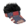 Novelty American flag visor hat with fake black hair, funny sun cap for outdoor sports. - Style 10