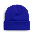 Royal blue cuffed knit beanie, casual winter warm solid color woolen hat detail view. - Sapphire Blue