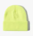 Neon yellow knitted beanie hat with rolled cuff, unisex winter warm solid color cold cap. - Neon Yellow