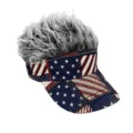 Funny spike hair sun visor hat with US American flag print casual novelty outdoor cap for men women - Style 11