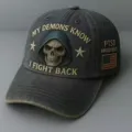 Vintage washed baseball cap with skull embroidery and motivational slogan for outdoor wear. - Skull (Printed)