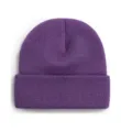 Close-up detail of the purple knitted beanie, showing soft texture and folded cuff design. - Taro Purple