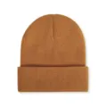 Plain solid color knitted beanie hat, caramel brown winter warm cuffed winter cap. - Caramel color