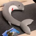 Cute grey shark plush toy long body pillow for sleeping comfortable bed hugging doll gift - Gray / 1m