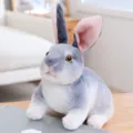 Schattig realistisch grijs konijn pluche speelgoed, zachte knuffelpop voor kinderen cadeau. - Hurkend grijs konijn