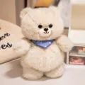 Süßes beiges Plüschbär Spielzeug mit blauem Schal, weiches Kuscheltier Baby Kissen Geschenk - Kleiner Bär 30 cm / Siehe Details