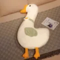 Lindo cojín de felpa de gran ganso blanco, muñeco de peluche suave con alas verdes para abrazar. - Verde / 1m