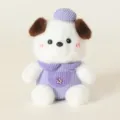 Cute plush puppy doll with purple corduroy overall and hat, soft stuffed toy companion. - Blueberry Dog