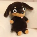 Lindo juguete de peluche de salchicha, almohada de perro suave, adorable muñeca compañera para niños. - Dachshund marrón oscuro ojos redondos (sin ropa)