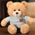 Cute plush teddy bear toy wearing a blue striped sweater, soft stuffed doll for kids and gifts. - Light Brown Bear - Blue Clothes / 40CM