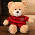Cute plush teddy bear toy with red and black striped sweater, soft stuffed doll variant. - Light Brown Bear - Red Clothes / 40CM