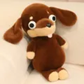 Mignon chien teckel peluche jouet poupée oreiller de sommeil doux pour enfants. - Teckel marron clair yeux ronds (sans vêtements)