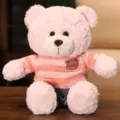 Cute pink teddy bear plush toy wearing striped sweater soft stuffed animal doll for kids gift - Pink Bear - Pink Clothes / 40CM