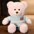 Cute pink plush teddy bear toy with blue striped sweater, soft stuffed doll for kids sleeping. - Pink Bear - Blue Clothes / 40CM