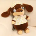 Adorable peluche teckel en pyjama avec bonnet de nuit, poupée en peluche douce cadeau enfant. - Teckel marron clair aux yeux de chiot (imprimé banane)