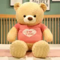 Large plush teddy bear soft toy cute stuffed animal with pink sweater for Valentine gift - Brown - Pink Clothes